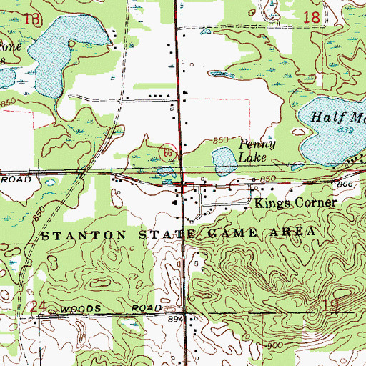Topographic Map of Kings Corner, MI