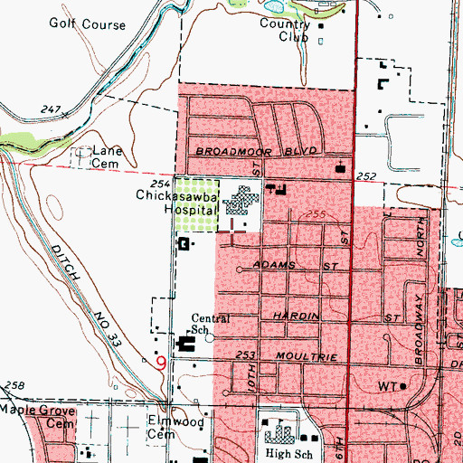 Topographic Map of Mississippi County Nursing Home, AR