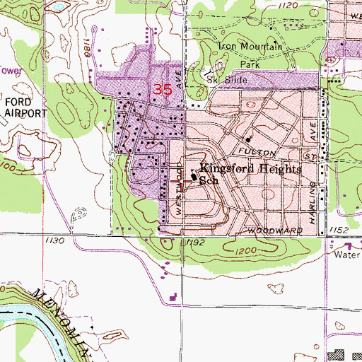 Topographic Map of Kingsford Heights School, MI