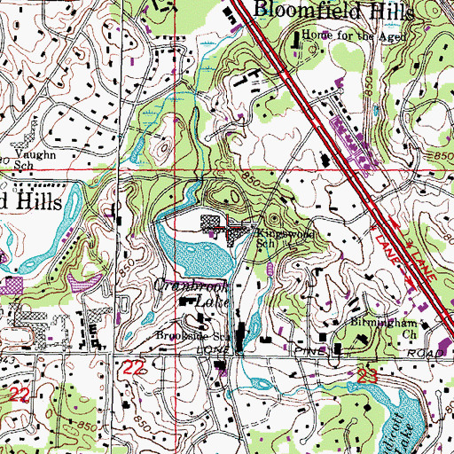 Topographic Map of Kingswood School, MI