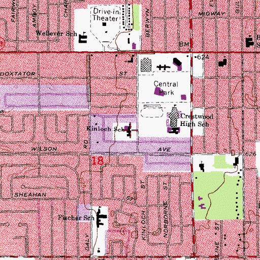 Topographic Map of Kinloch Elementary School, MI