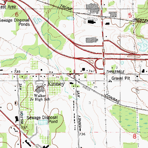 Topographic Map of Kinney, MI