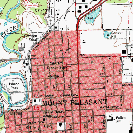 Topographic Map of Kinney School, MI