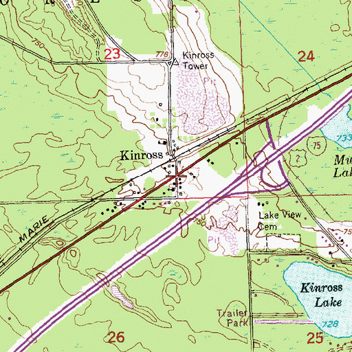 Topographic Map of Kinross, MI