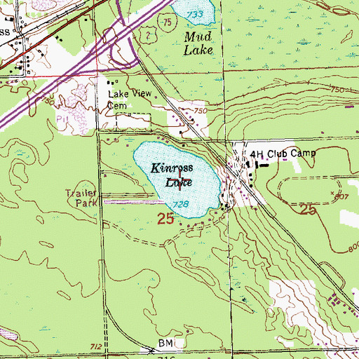 Topographic Map of Kinross Lake, MI