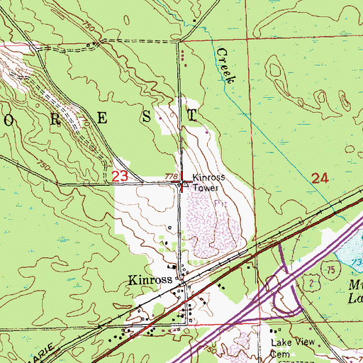 Topographic Map of Kinross Tower, MI