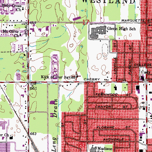 Topographic Map of Kirk of Our Savior, MI