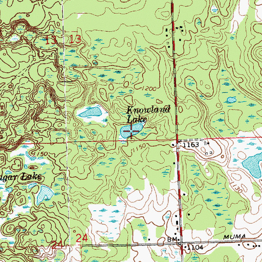 Topographic Map of Knowland Lake, MI