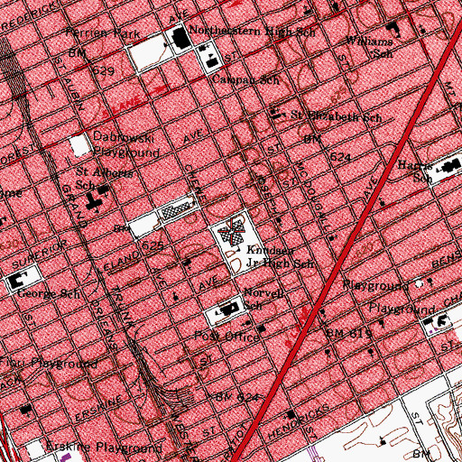 Topographic Map of Knudsen Junior High School, MI