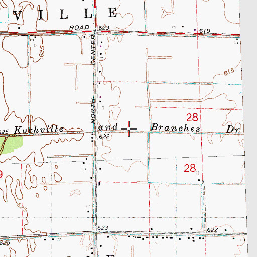 Topographic Map of Kochville and Branches Drain, MI