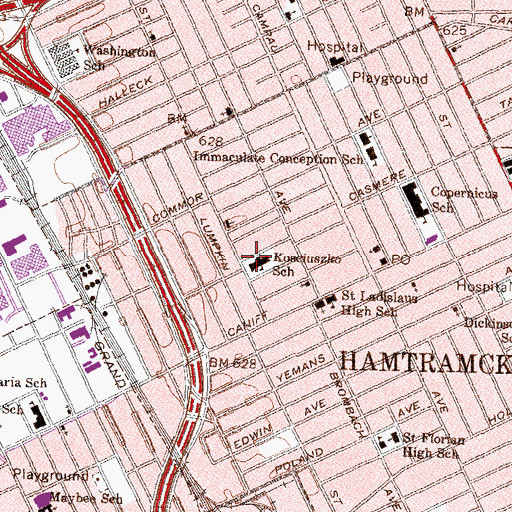Topographic Map of Kosciuszko School, MI