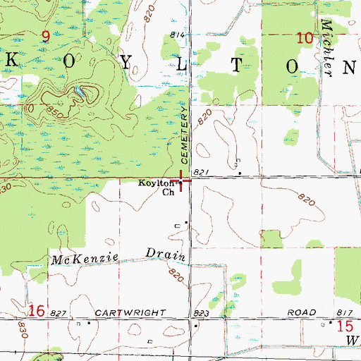 Topographic Map of Koylton Church, MI