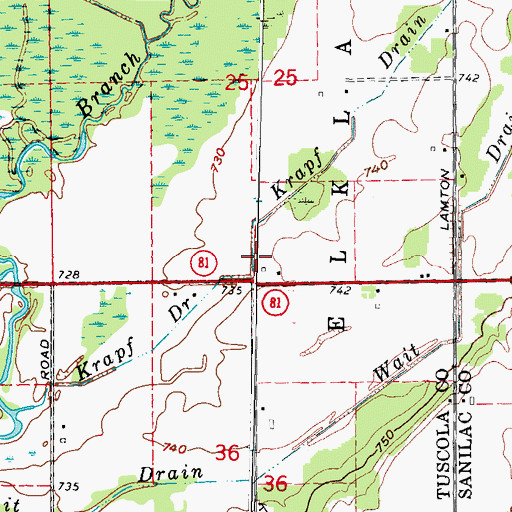 Topographic Map of Krapf Drain, MI