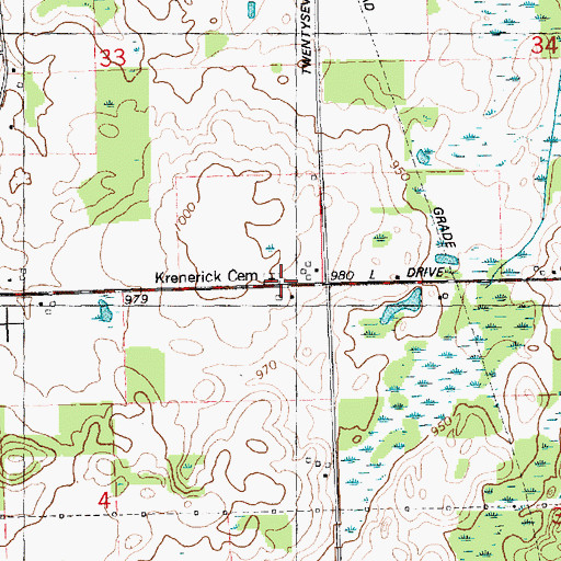 Topographic Map of Krenerick Cemetery, MI