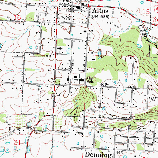 Topographic Map of Altus - Denning Elementary School, AR