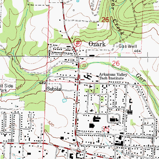 Topographic Map of Arkansas Valley Vocational Technical Center, AR