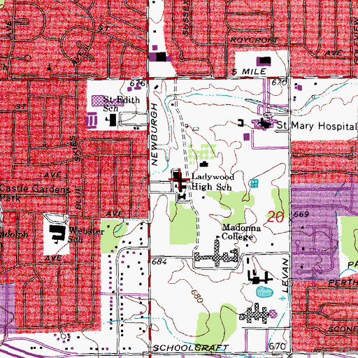 Topographic Map of Ladywood High School, MI