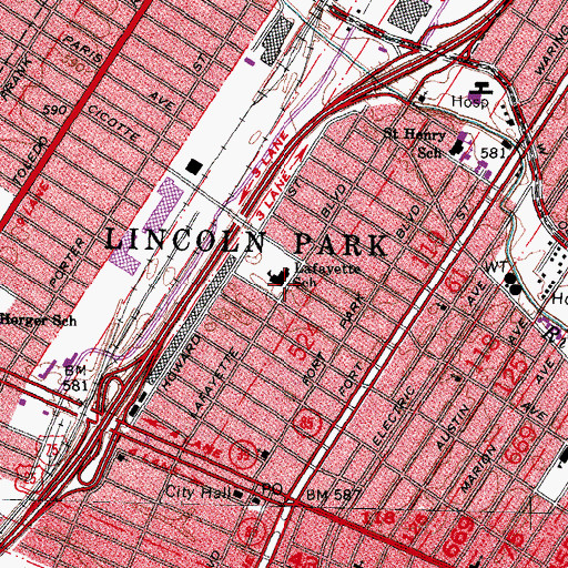 Topographic Map of Lafayette School, MI
