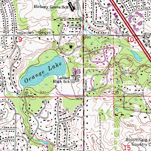 Topographic Map of Lahser High School, MI