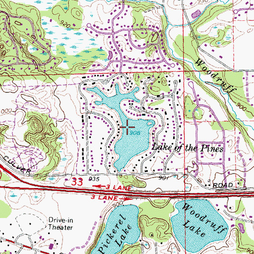Topographic Map of Lake of the Pines, MI