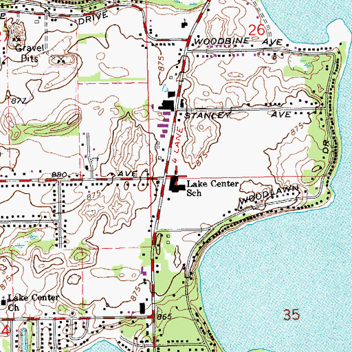 Topographic Map of Lake Center School, MI