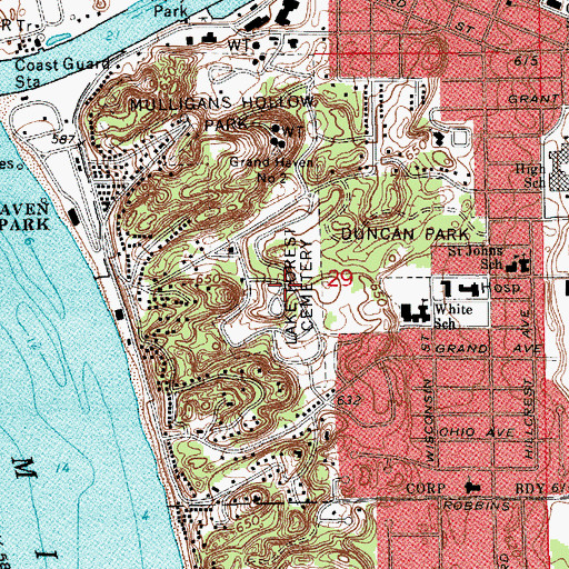 Topographic Map of Lake Forest Cemetery, MI