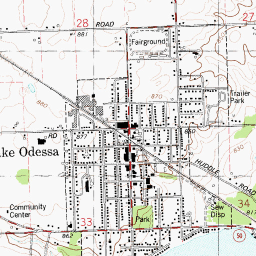 Topographic Map of Lake Odessa, MI