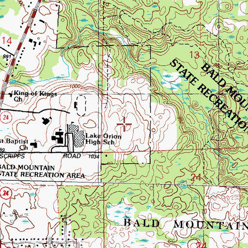 Topographic Map of Lake Orion High School, MI