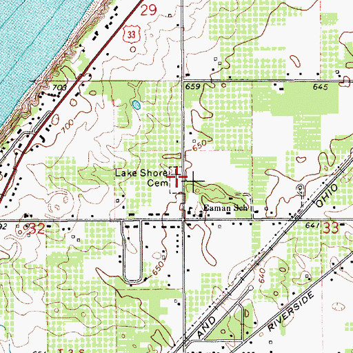 Topographic Map of Lake Shore Cemetery, MI