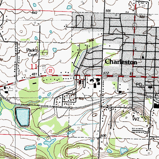 Topographic Map of Charleston Elementary School, AR