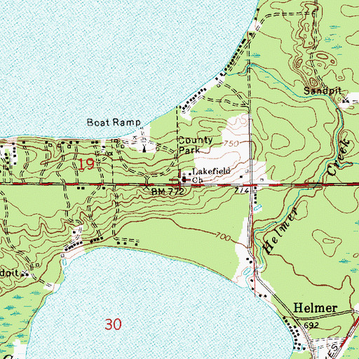 Topographic Map of Lakefield Church, MI