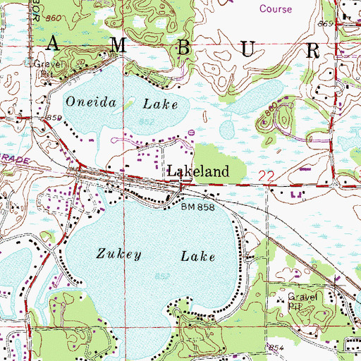 Topographic Map of Lakeland, MI