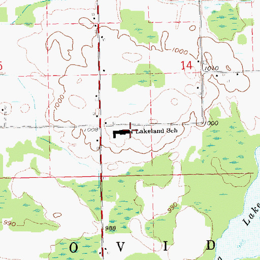 Topographic Map of Lakeland School, MI