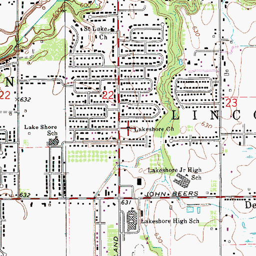Topographic Map of Lakeshore Church, MI
