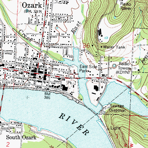 Topographic Map of Eastside Park, AR