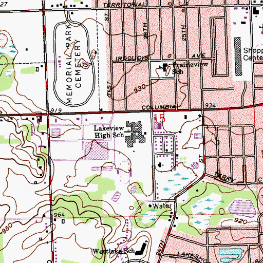 Topographic Map of Lakeview High School, MI