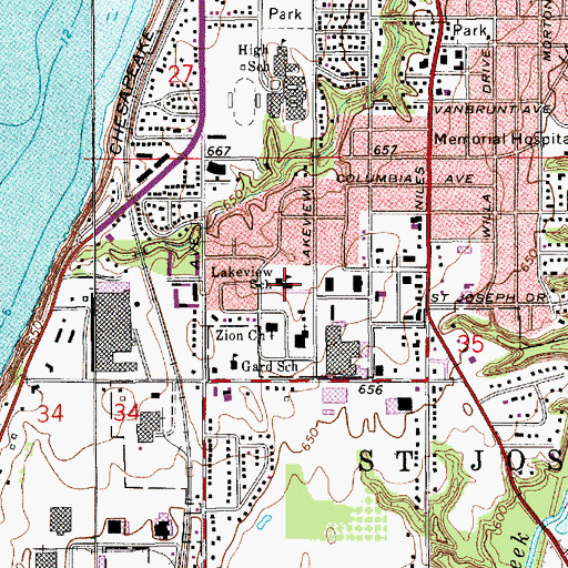 Topographic Map of Lakeview School, MI