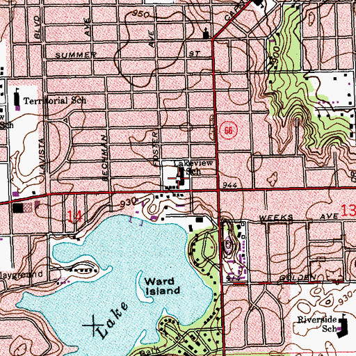 Topographic Map of Lakeview School, MI