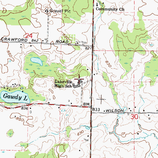 Topographic Map of Lakeville High School, MI