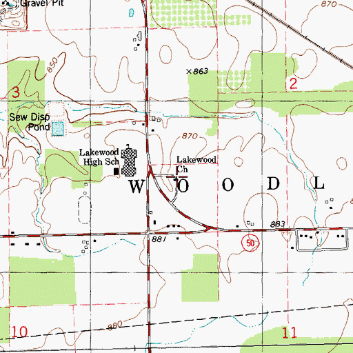 Topographic Map of Lakewood Church, MI