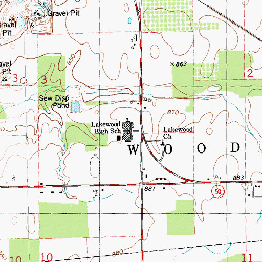 Topographic Map of Lakewood High School, MI