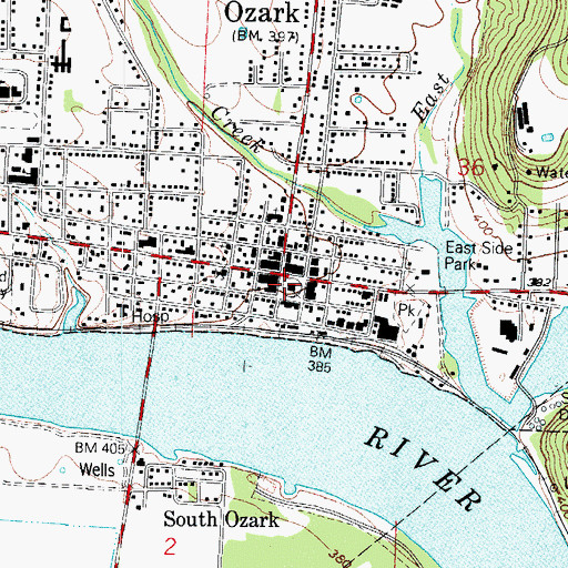 Topographic Map of Franklin County Courthouse, AR