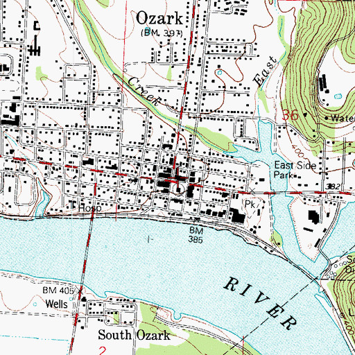 Topographic Map of Franklin County Jail, AR