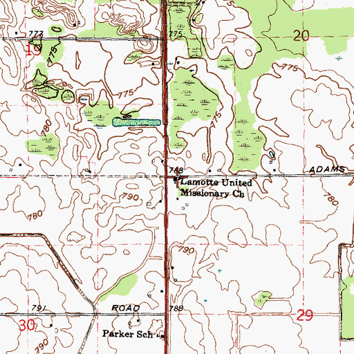 Topographic Map of Lamotte United Missionary Church, MI