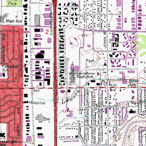 Topographic Map of Lamphere High School, MI