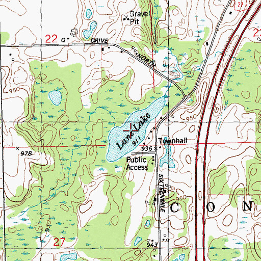 Topographic Map of Lane Lake, MI