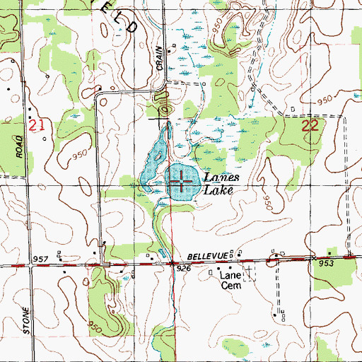 Topographic Map of Lanes Lake, MI