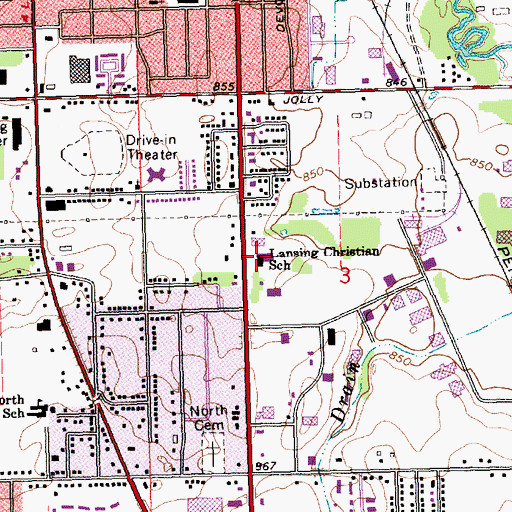 Topographic Map of Lansing Christian School, MI