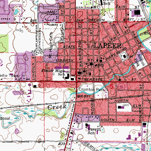 Topographic Map of Lapeer, MI