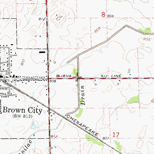 Topographic Map of Lapeer and Sanilac Drain, MI